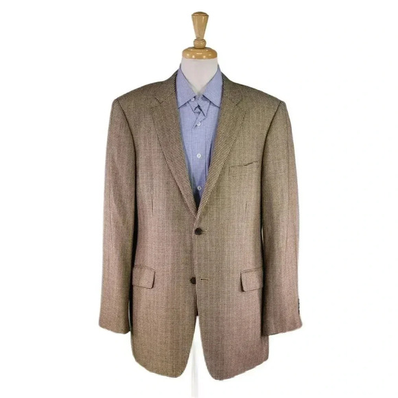John W Nordstrom Loro Piana 100% Cashmere Brown/Tan Houndstooth Sportcoat 44L - Picture 1 of 10
